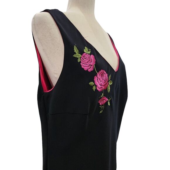 Vintage SL Fashions Black Dress Embroidery Pullover Sleeveless Sz18W Made in USA - Picture 9 of 14